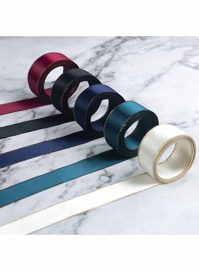 5PCS Ribbon,  Double Faced Satin Ribbon with Gold Edge, Delicate for Gift Wrapping, Flower Bouquet, DIY Crafts, Wedding, Hair Bow, Holiday, Party Decorations - Image 2